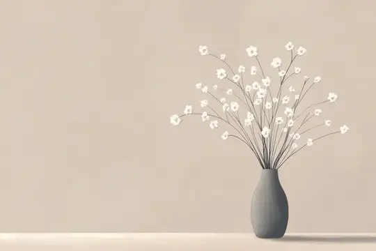 3D-рендер с серой вазой и белыми цветами на бежевом фоне