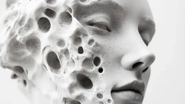 3D-рендер женского лица с пористой текстурой вместо кожи