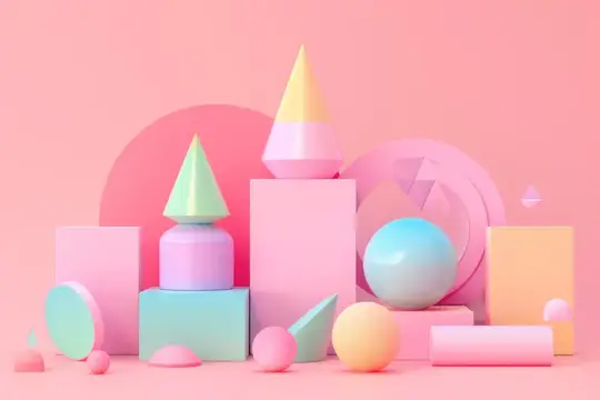 3D-рендер с пастельными геометрическими фигурами на розовом фоне