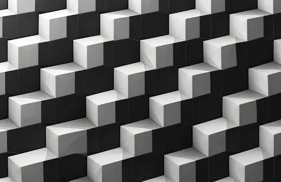 3D-рендер с чёрно-белыми объёмными кубами в шахматном порядке