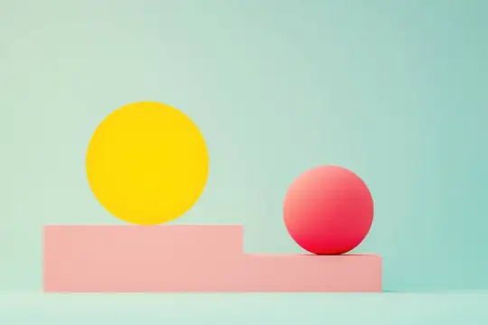 3D-рендер с жёлтым кругом и розовым шаром на ступенях