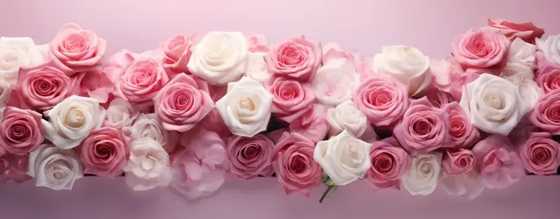 Розовые и белые розы на нежно-розовом фоне