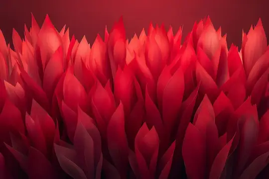 3D-рендер с пышными красными лепестками на тёмном фоне