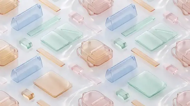 3D-рендер с полупрозрачными пастельными геометрическими фигурами на светлом фоне