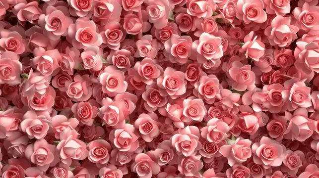 Розовые розы плотным ковром заполняют весь кадр