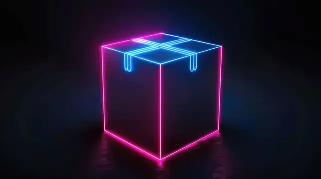 3D-рендер неонового куба с розовыми и синими гранями
