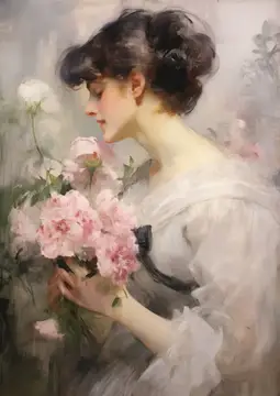 Цветы, человек, природа, мода, женщины, женский фон, флора, розы, украшение, молодая женщина, лето, букет, романтика, весна, красота, розовый, симпатичная леди, белый фон, свежий портрет