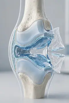 3D-модель коленного сустава с прозрачными хрящами и связками