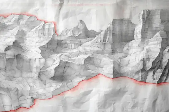 3D-рендер горного рельефа с красными линиями границ