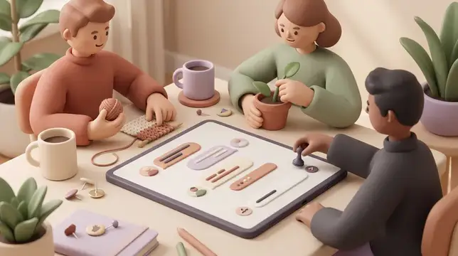 3D-иллюстрация друзей за настольной игрой с растениями