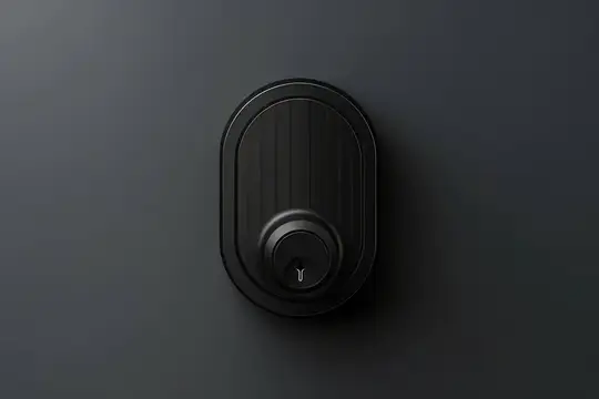 3D-рендер чёрного дверного замка на тёмной поверхности