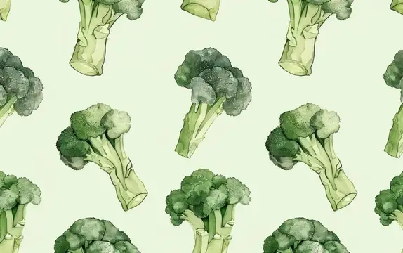 Акварельный бесшовный узор с зелёными соцветиями брокколи