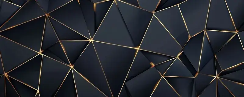 Абстрактный 3D-фон из темных граней с золотыми линиями