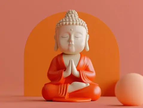 3D-рендер статуэтки Будды в оранжевых тонах