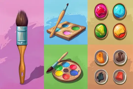 Иллюстрация с кистями, палитрой и красками для рисования