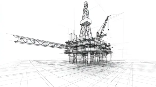 Набросок нефтяной платформы с краном и длинной стрелой