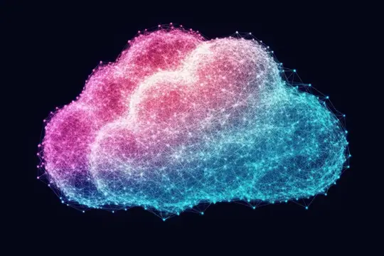 3D-рендер облака из светящихся розовых и голубых точек