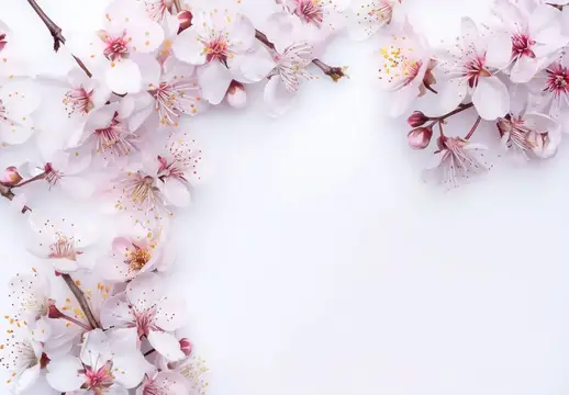 Ветки цветущей сакуры на белом фоне с местом для текста