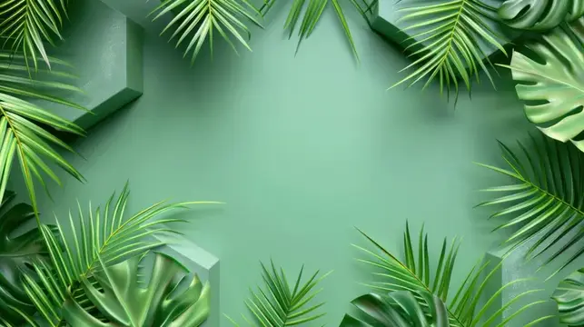 3D-рендер с тропическими листьями на зелёном фоне