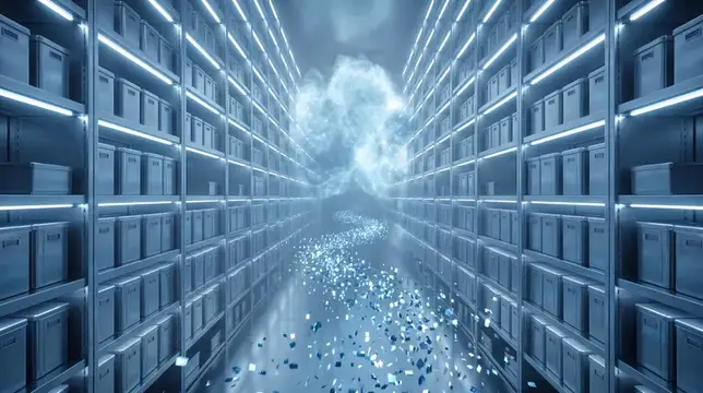 3D-рендер футуристического серверного коридора с облаком данных