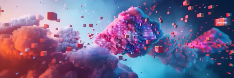 3D-рендер сюрреалистичных облаков с цифровыми кубами