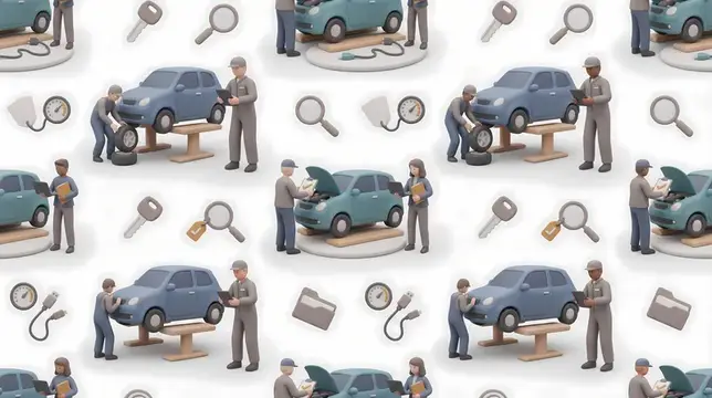 3D-иллюстрация с автомеханиками, осматривающими машины в сервисе