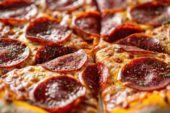 Аппетитная пицца пепперони с румяной корочкой крупным планом
