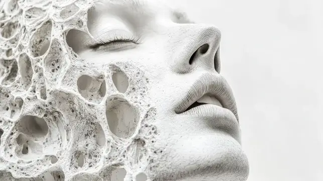 3D-рендер женского лица с пористой текстурой камня