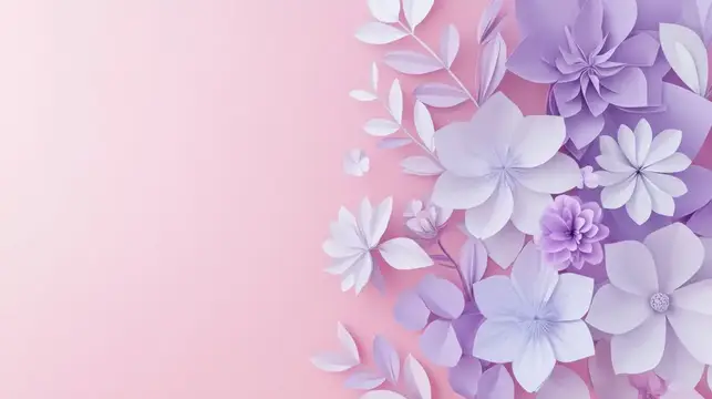 Нежные бумажные цветы на розовом фоне