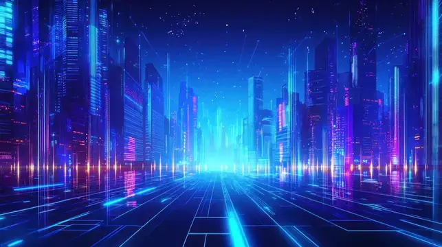 3D-рендер футуристического ночного города с неоновыми огнями