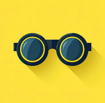 Иллюстрация круглых очков с синими линзами на жёлтом фоне