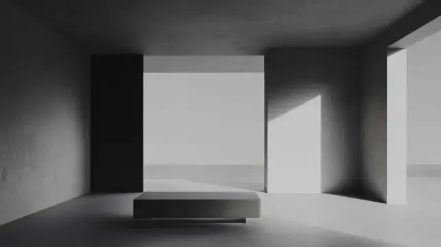 3D-рендер минималистичной бетонной комнаты с одинокой кроватью
