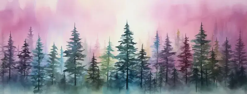 Сосна, рождество, фон, снег, сезон, зима, дерево, ель, лес, природа, синий, фон, небо, арт, иллюстрация, древесина, туман, живопись, рисунок, холодный, акварель, пейзаж, пихта, силуэт
