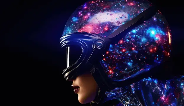 3D-рендер человека в шлеме с космическим узором