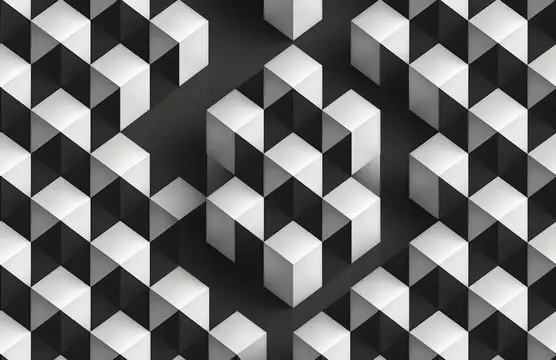 Черно-белый геометрический 3D-кубический узор на черном фоне для вдохновения в абстрактном дизайне