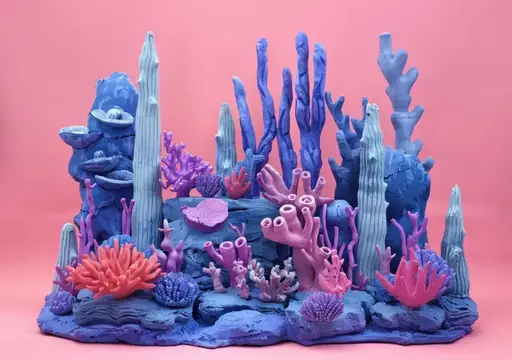 3D-рендер кораллового рифа с синими и розовыми кораллами