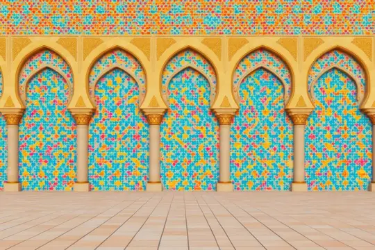 3D-рендер восточной арки с яркой мозаикой