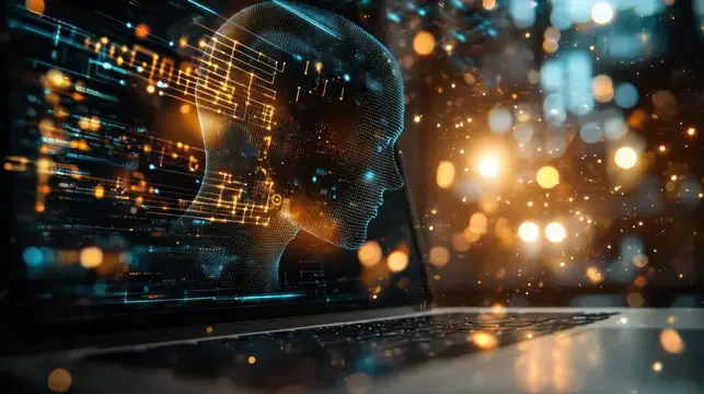 3D-рендер цифрового профиля человека над ноутбуком