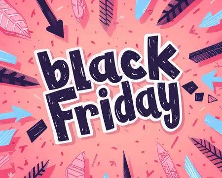 Иллюстрация с надписью Black Friday и стрелками на розовом фоне