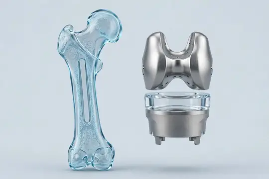 3D-рендер прозрачной кости и металлического имплантата
