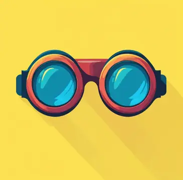 Иллюстрация круглых очков с синими линзами на жёлтом фоне