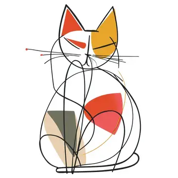 Причудливый кот: игривая и милая рисованная иллюстрация забавного мультяшного котёнка в красивом художественном стиле на декоративном ретро-градиентном фоне