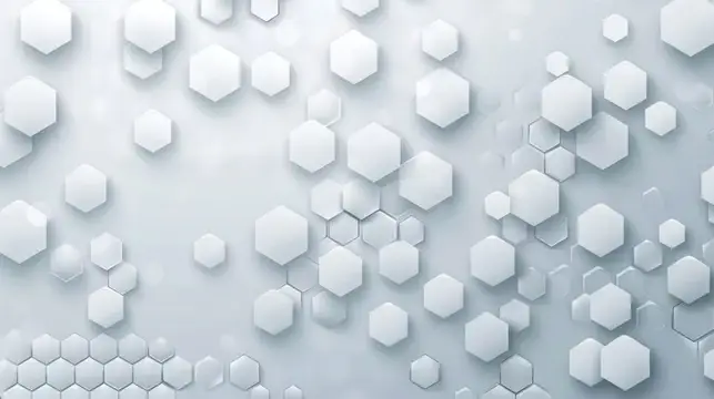 3D-рендер с парящими белыми шестиугольниками на сером фоне