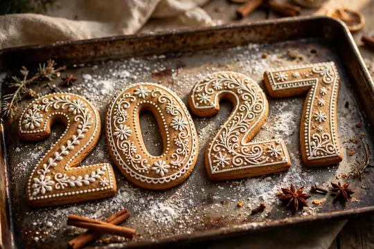 Пряничные цифры 2027 с узорами на противне
