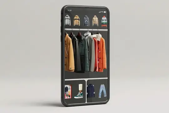 3D-рендер смартфона с приложением интернет-магазина одежды