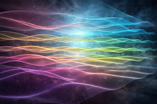 Абстрактные разноцветные волны из точек на тёмном фоне