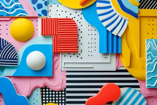 Абстрактный 3D-коллаж из ярких геометрических фигур и фактур