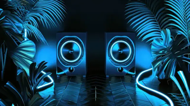3D-рендер с двумя неоновыми колонками в синем свете