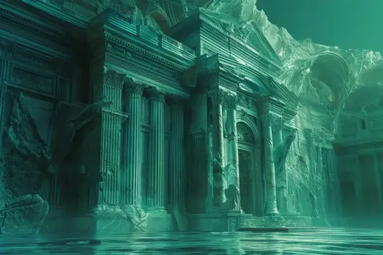3D-рендер затонувшего античного храма в бирюзовой воде