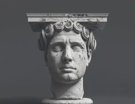 Статуя головы мужчины в короне, олицетворяющая власть и авторитет в искусстве и истории